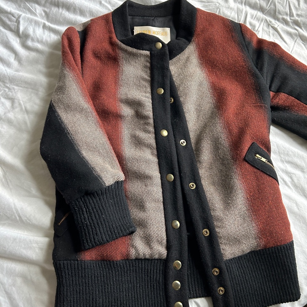 Lauren Moffat striped wool 3/4 sleeve jacket